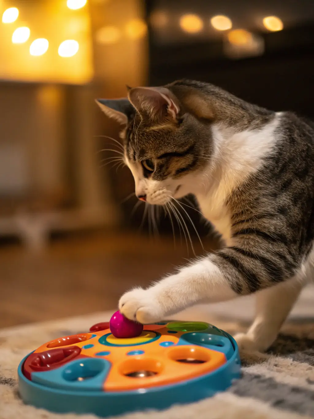 A playful cat is batting at a toy mouse, with the ASPCA Pet Health Insurance logo subtly displayed in the background, representing reliable accident and illness coverage.